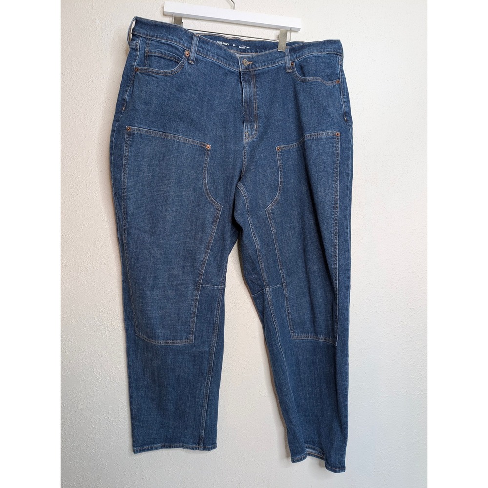 Old Navy Womens High-Rise Barrel Leg Jeans 20 Blue Double Knee Carpenter Denim